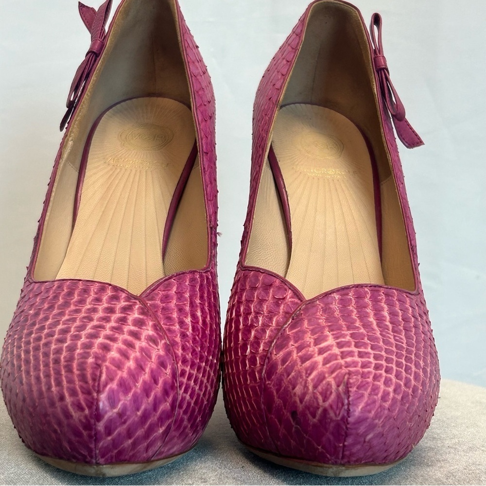 Viktor & Rolf pink snake print embossed bow stiletto high heels Sz 39 - Picture 5 of 10